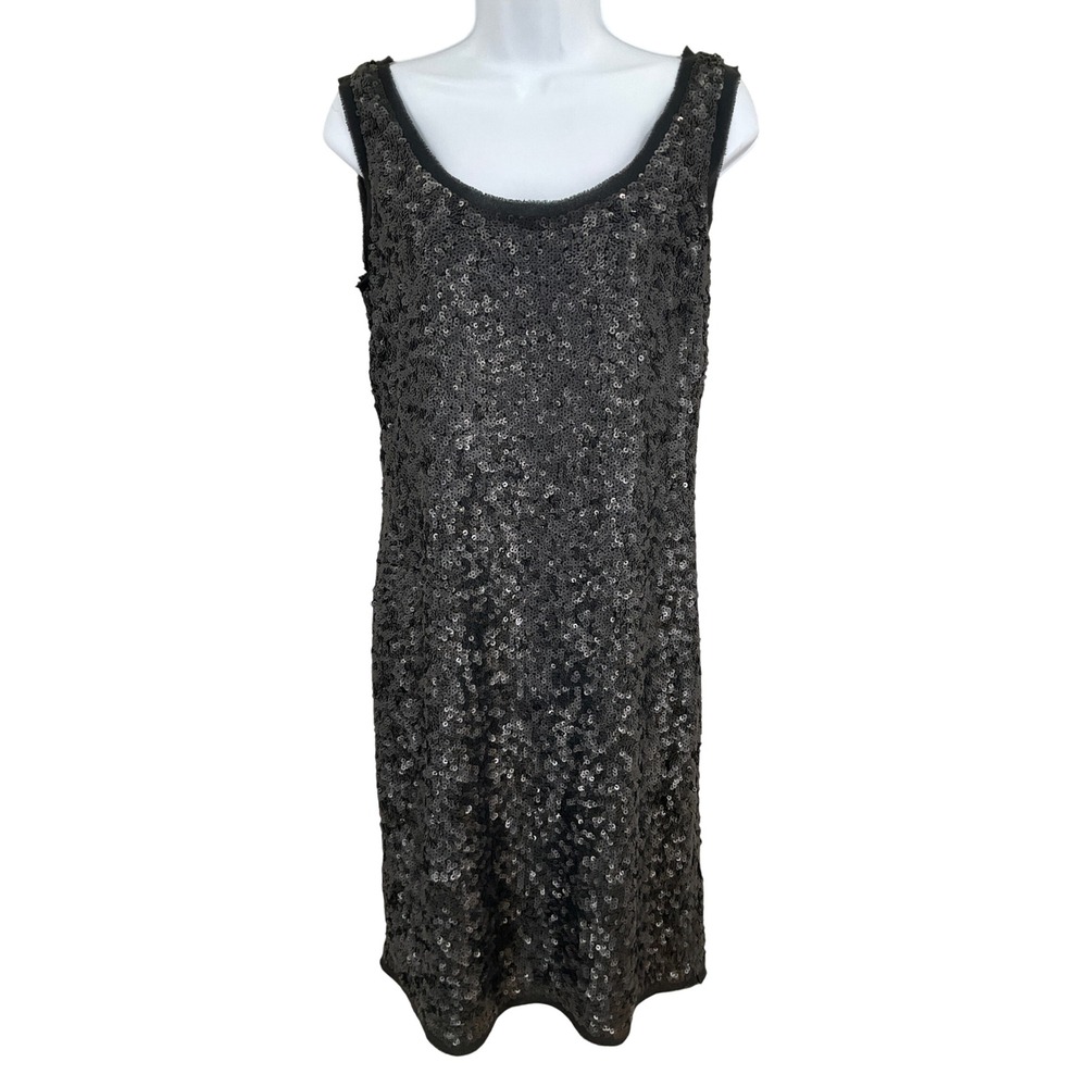 Talbots Sequin Shift Dress Women 8P Black‎ Silk Sleeveless Classic Cocktail Glam